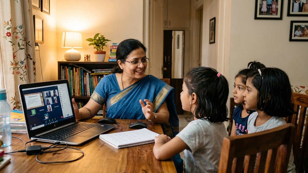 learning pod India educator teaching with computer