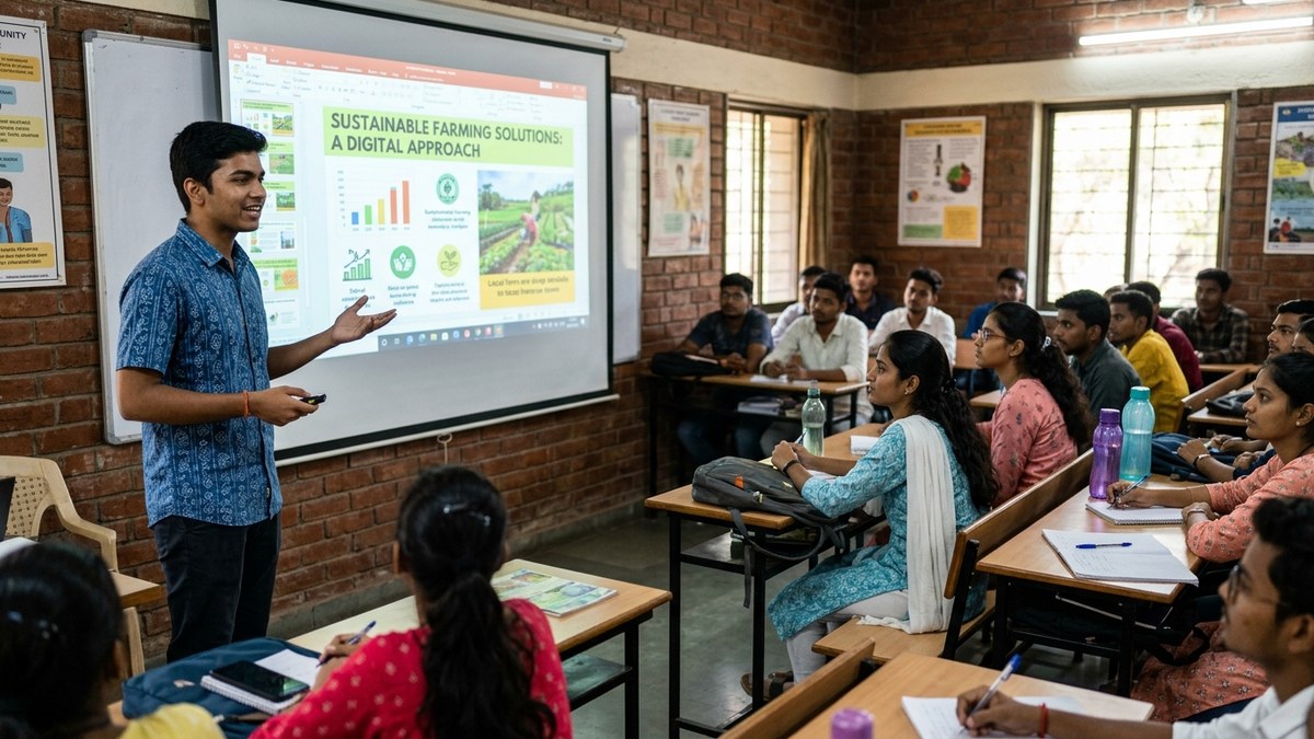 digital skills Indian students presenting project to classmates