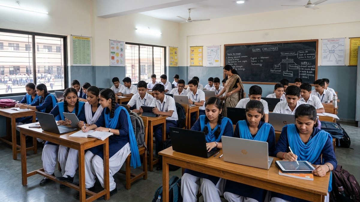 Indian students using digital tools for studying digital skills board exam students