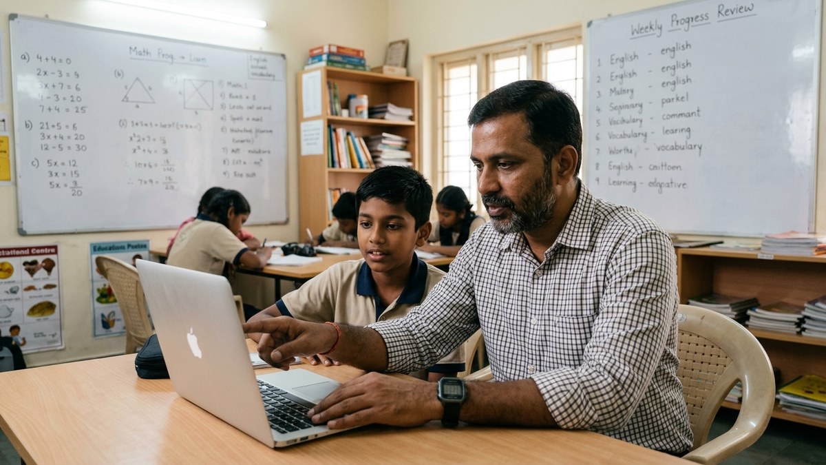 Indian student learning with AI home tutoring India tools on laptop