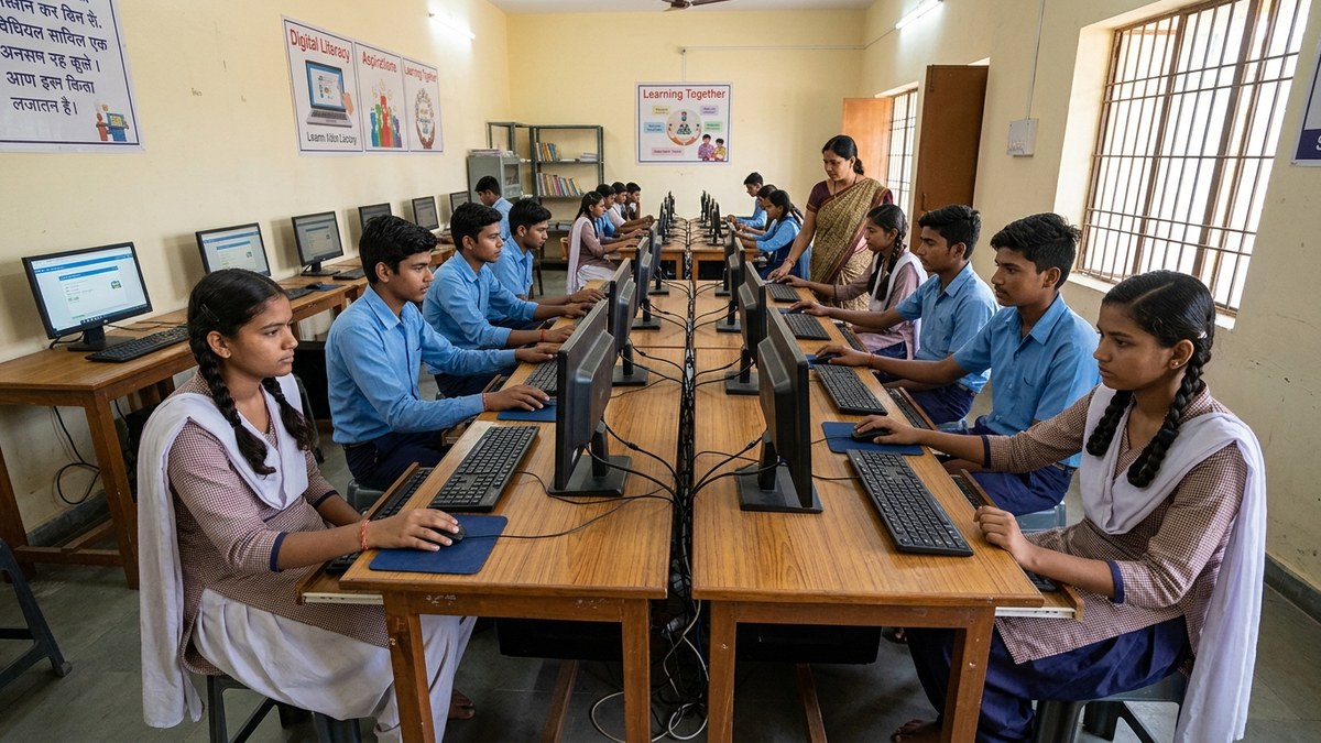 computer coaching centre India students learning at community centre