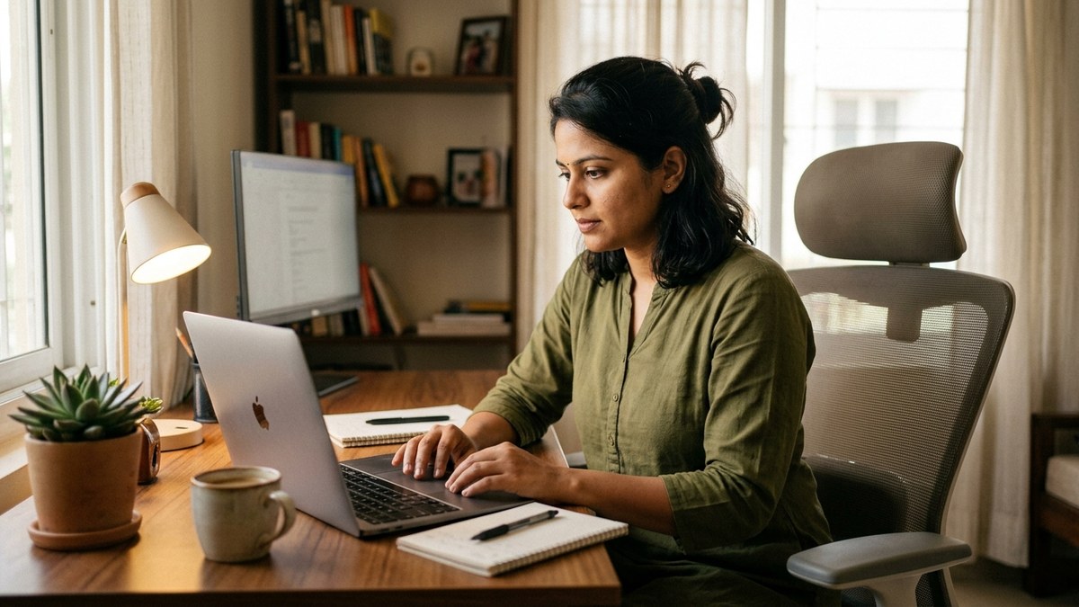 digital skills for Indian homemakers woman using laptop for online work