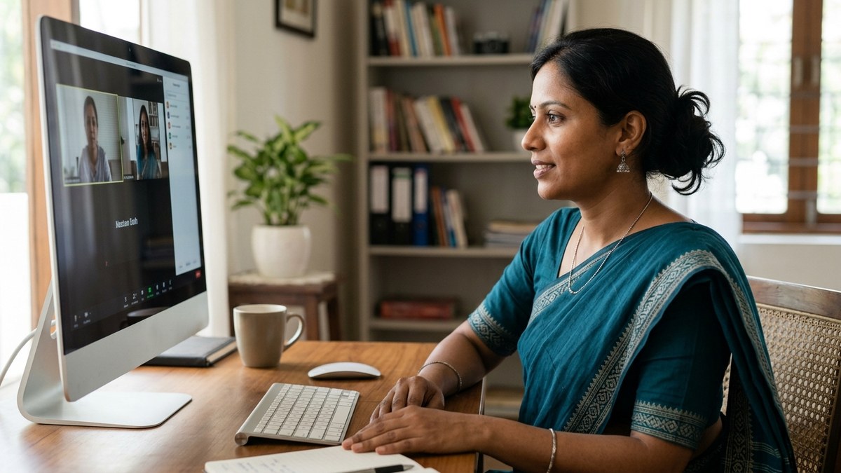 digital skills Indian women work from home online meeting