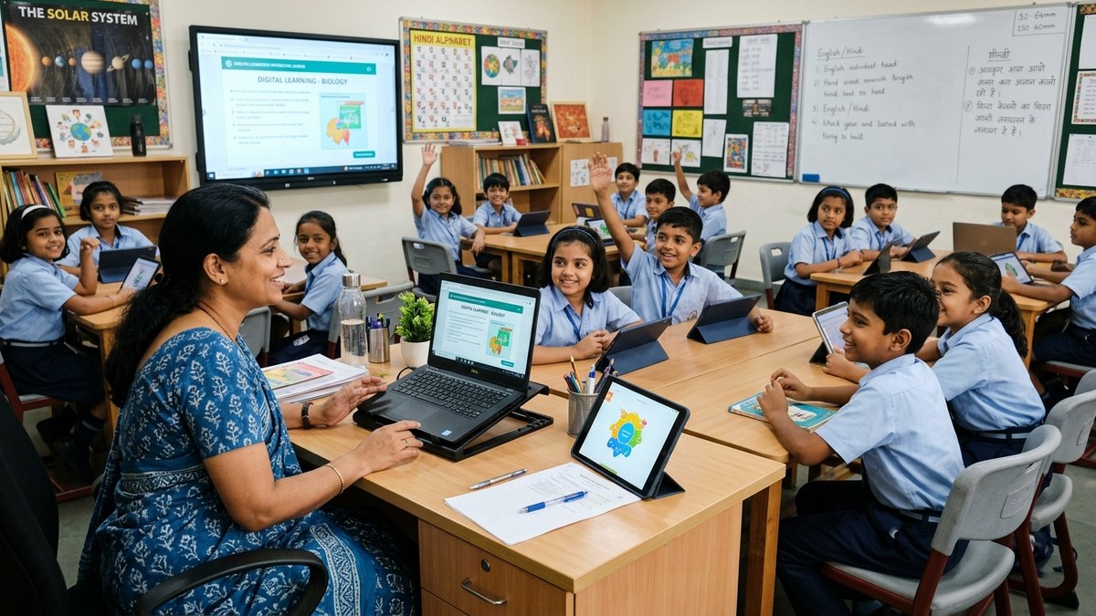 microschool from home India teacher with digital setup