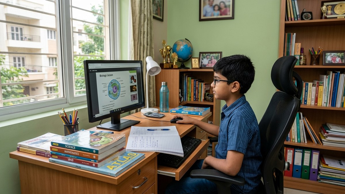 teach coding to kids at home Indian home learning space with computer