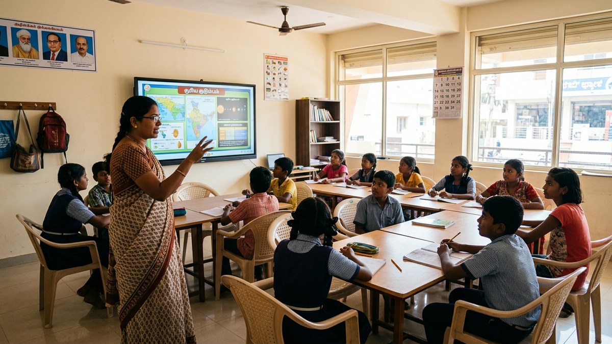 Home tutoring business India community learning centre with educator teaching students