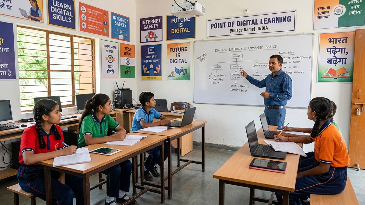 Community learning centre with students and educator in India showing tuition teacher personal website benefits