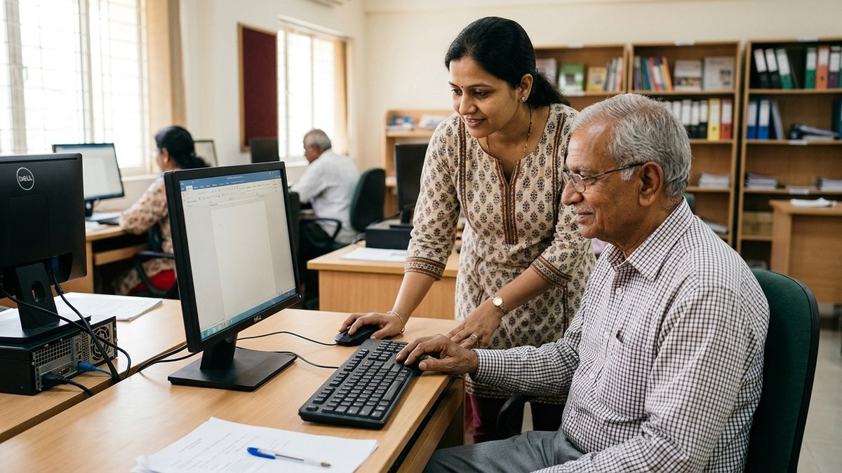 senior citizens digital literacy India educator teaching elderly
