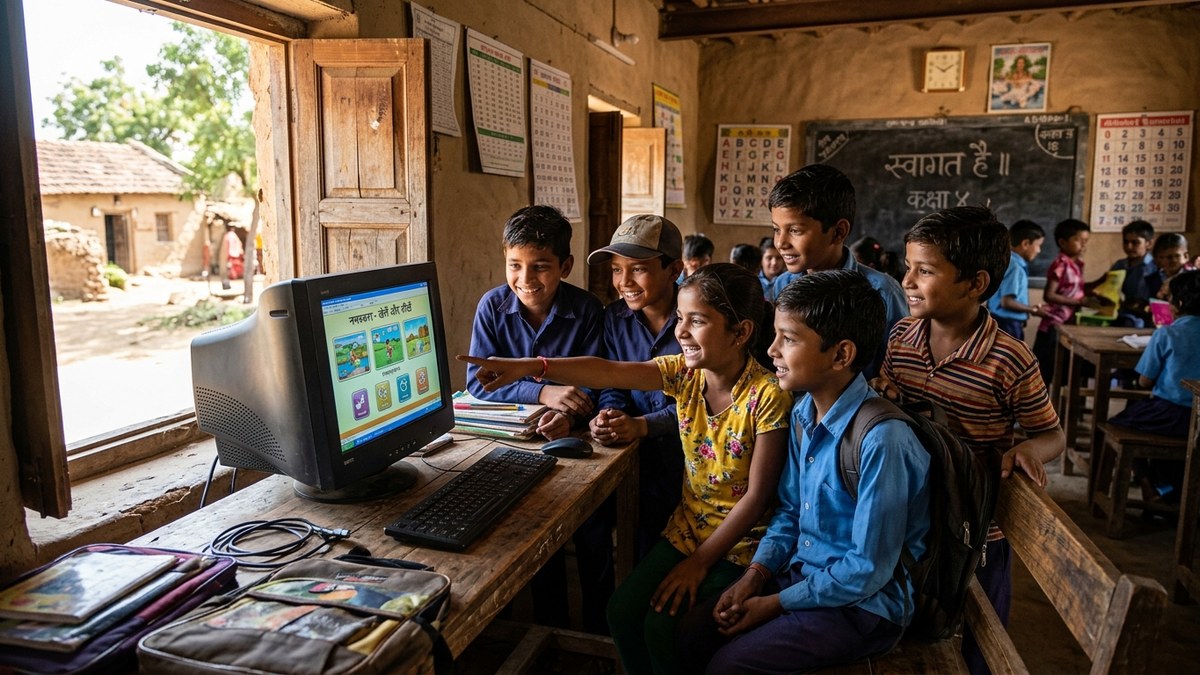 Digital Literacy for Rural Students children around computer