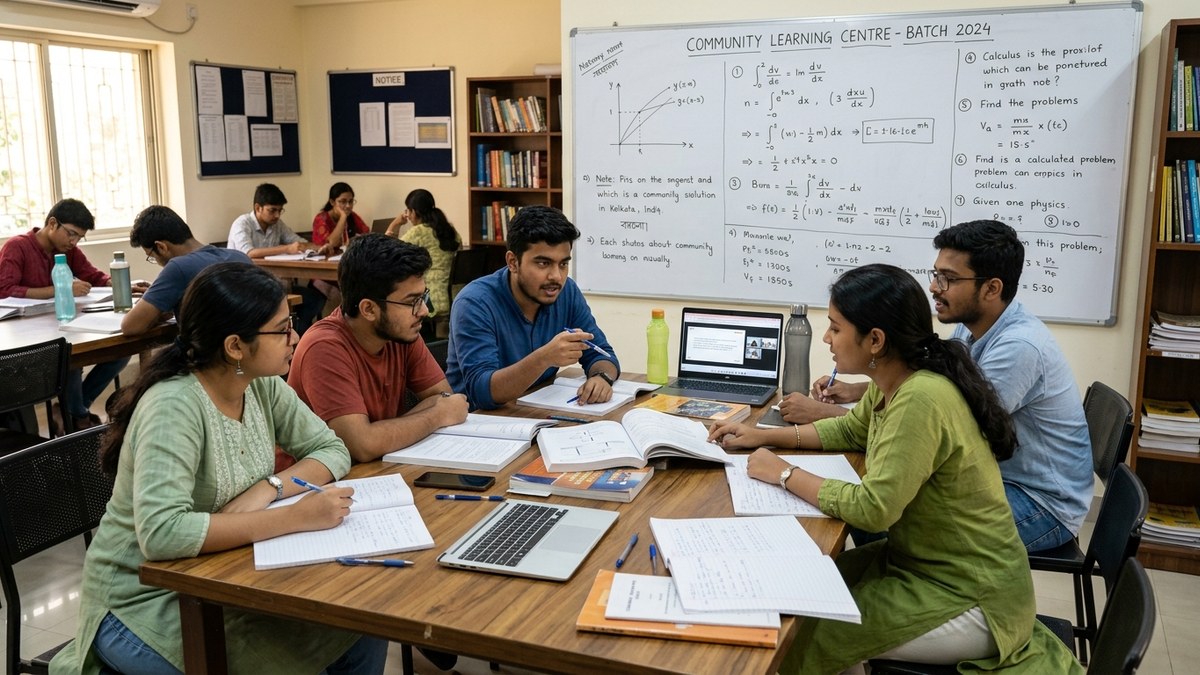 Indian students practising board exam study techniques together in community learning centre