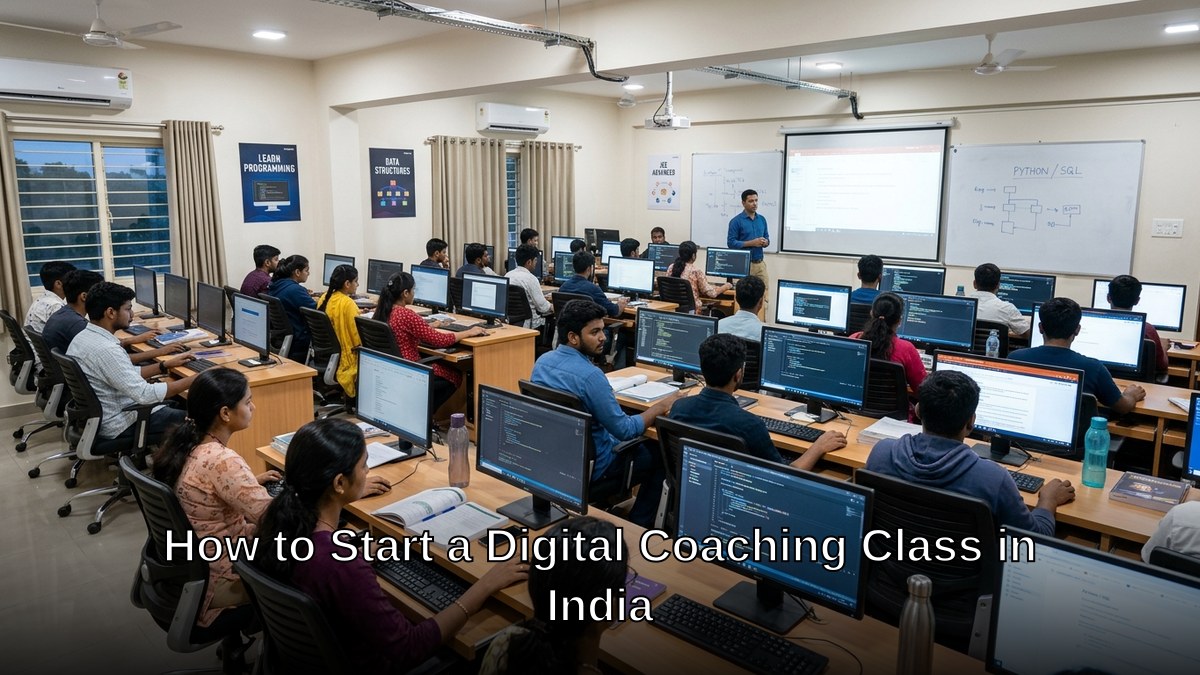 digital coaching class with students learning on computers in modern classroom