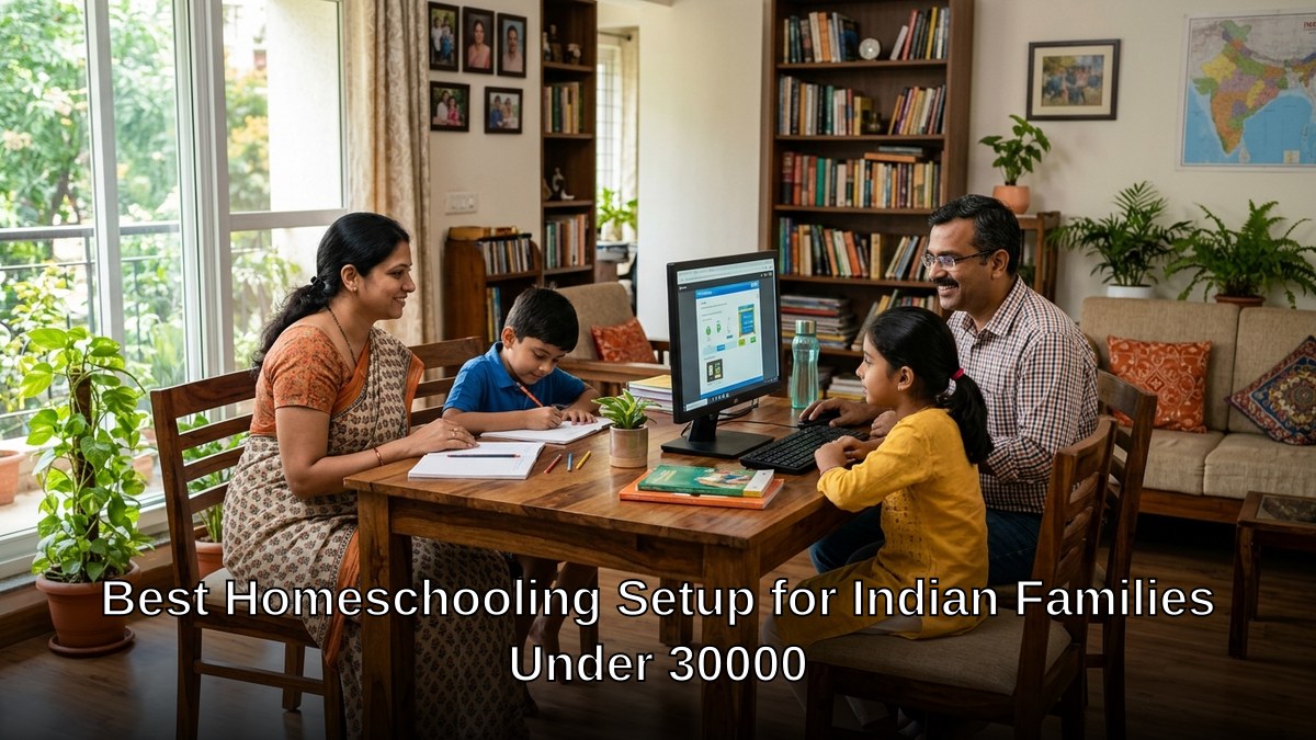 homeschooling setup Indian family computer at home