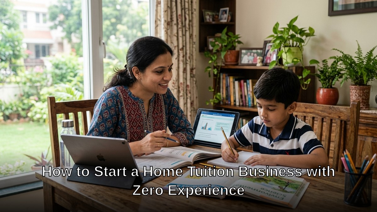 home tuition business India with Indian woman tutor teaching student at home