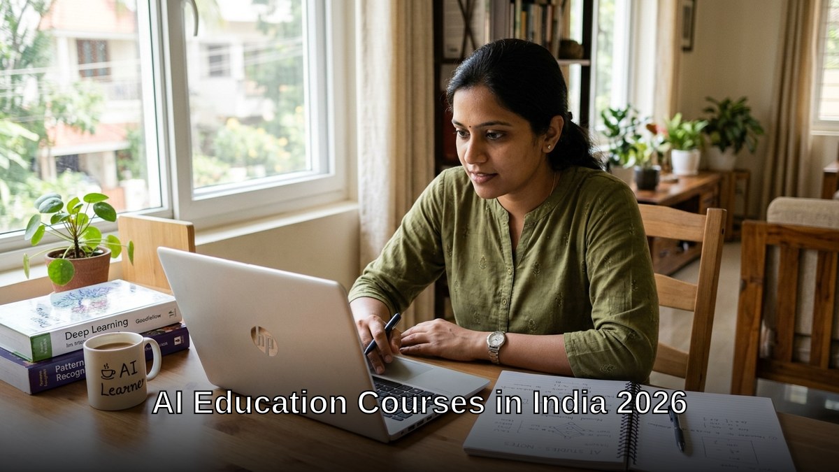 Indian learner studying AI on laptop at home