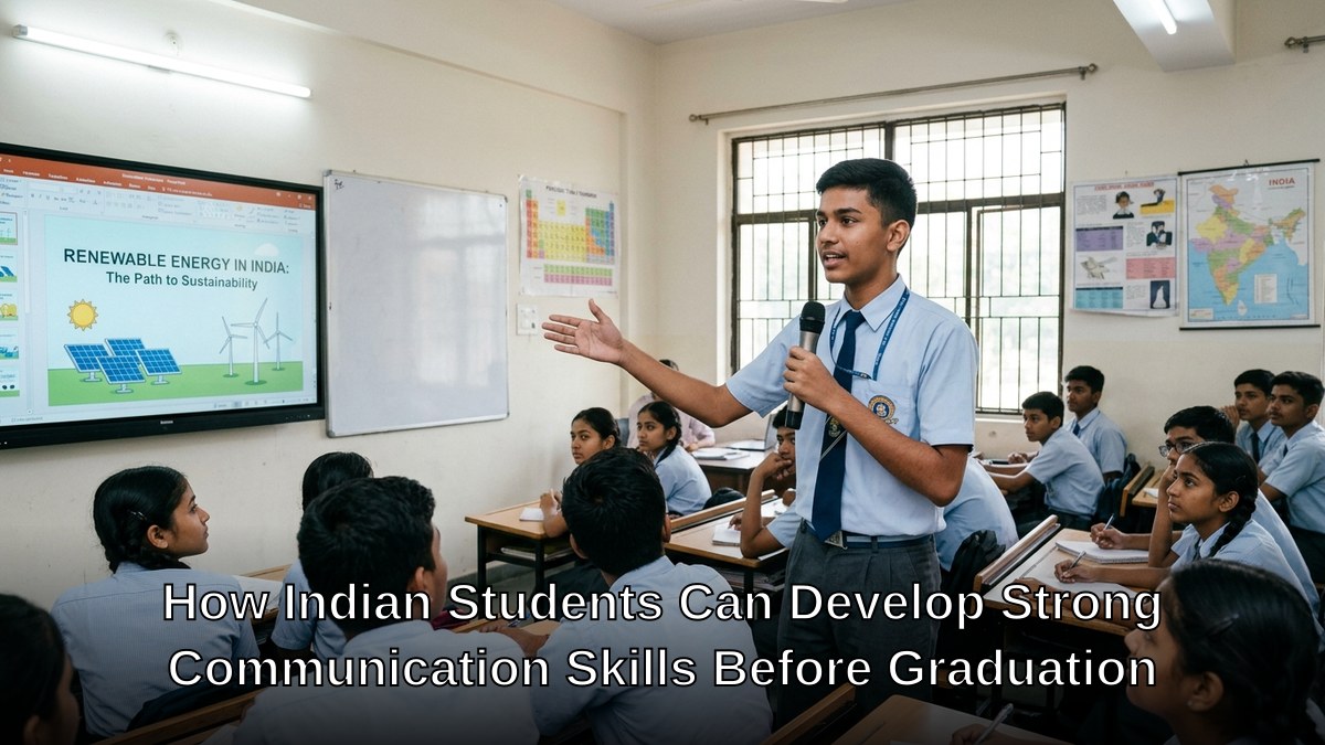 Indian student giving confident presentation on communication skills for students