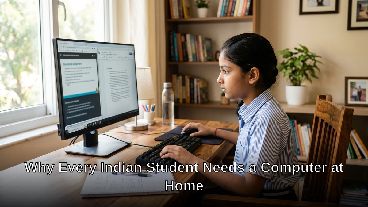 Indian student learning on computer at home