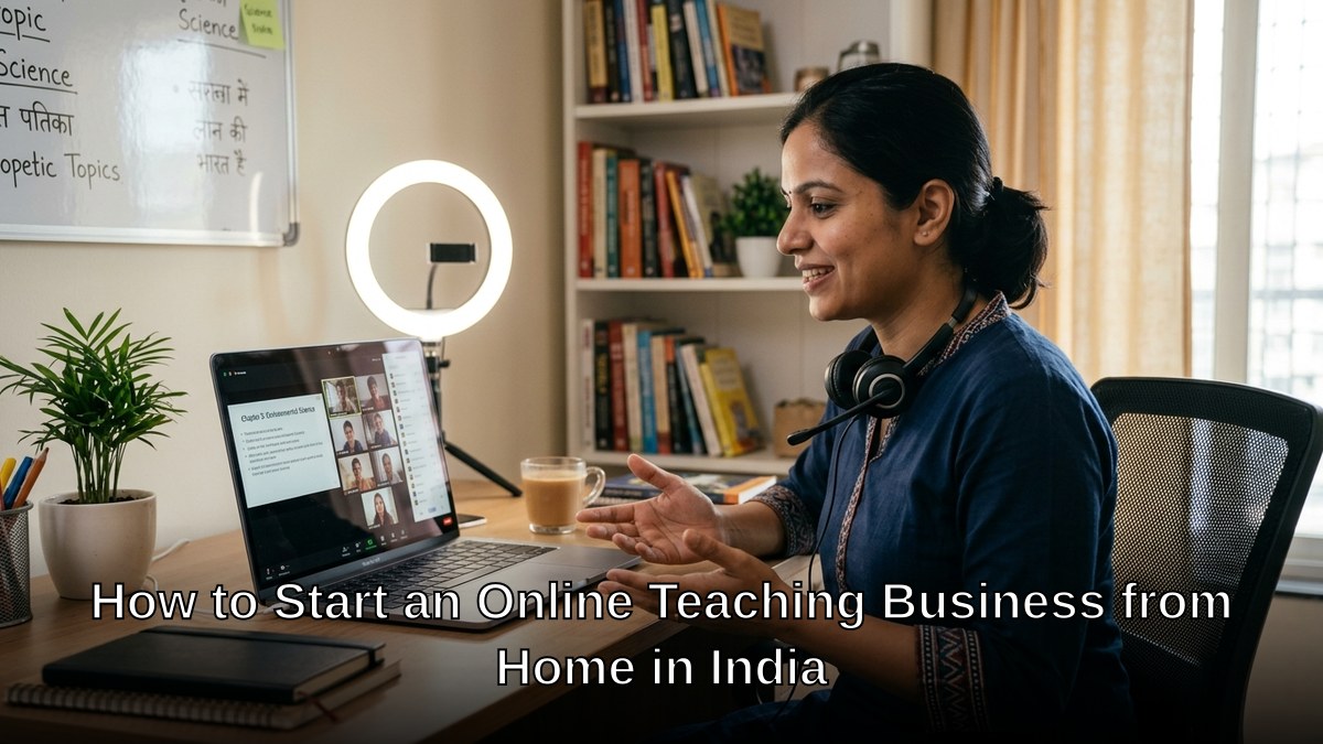 Indian woman teaching online from home with laptop