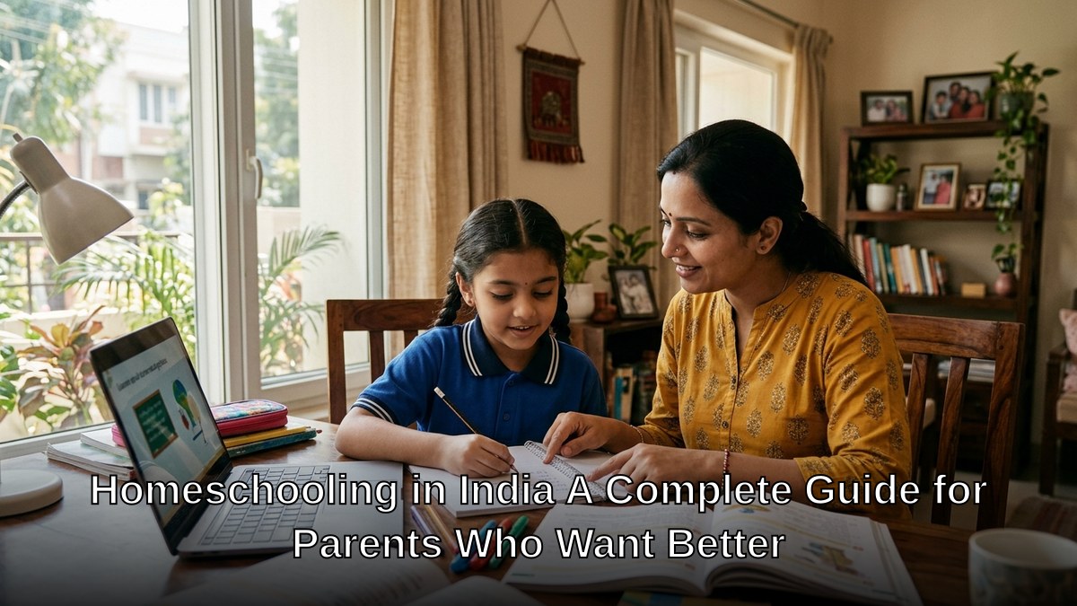 Parent and child studying together at home with books and laptop