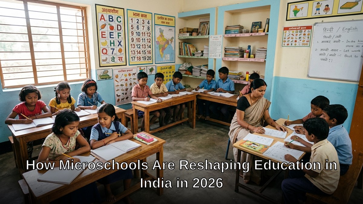 Indian microschool classroom with children learning in a community education setting