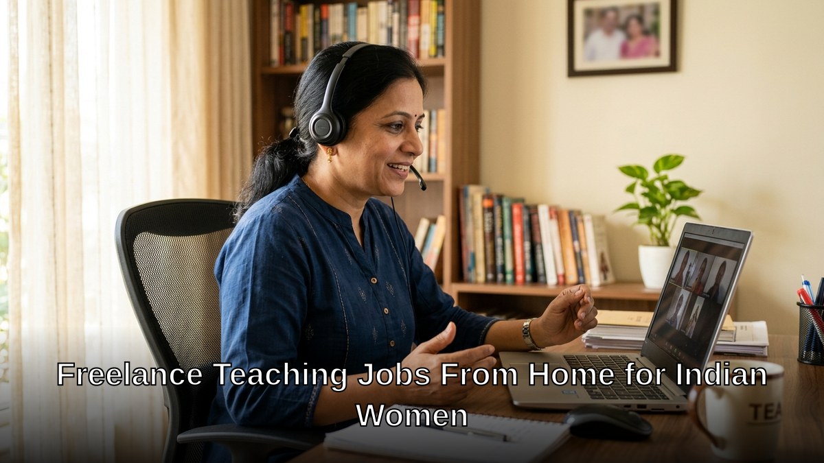 Indian woman teaching online from home with laptop and headset