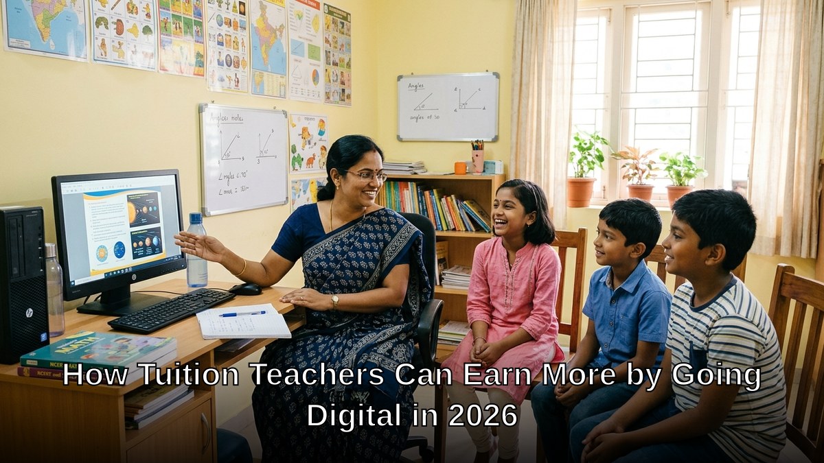 tuition teacher teaching students with computer at home