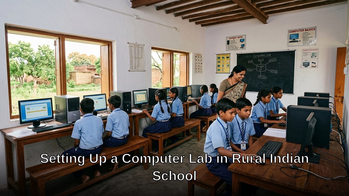 computer lab rural school Indian village students