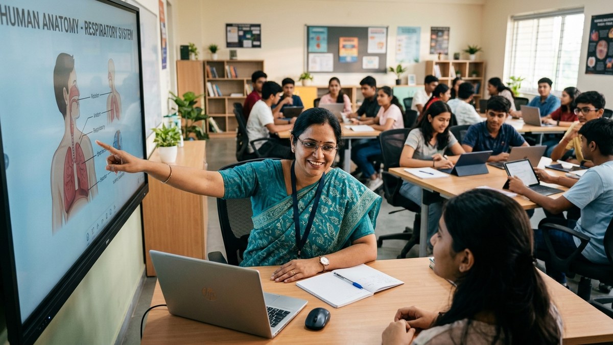 Indian educator using digital tools in classroom instruction