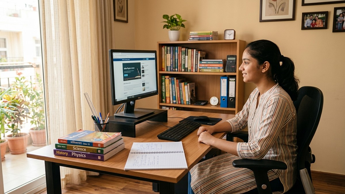 home tuition center computer desk Indian student