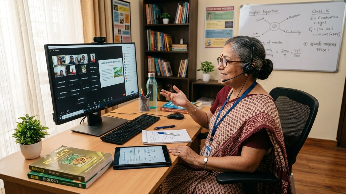 senior teacher running digital learning center from home