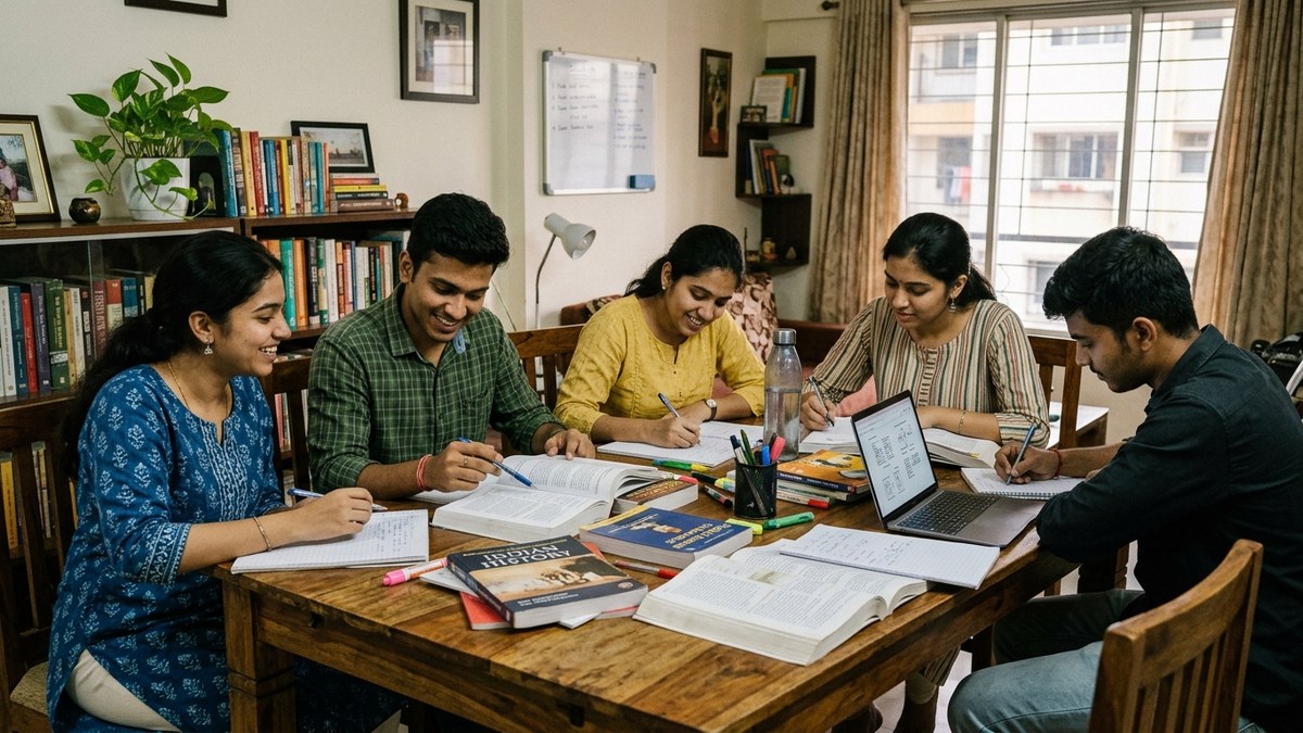 home tuition business - Indian students studying together at a table