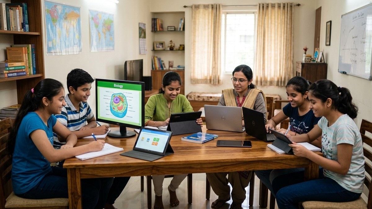 home tuition business India students attending class using digital learning tools