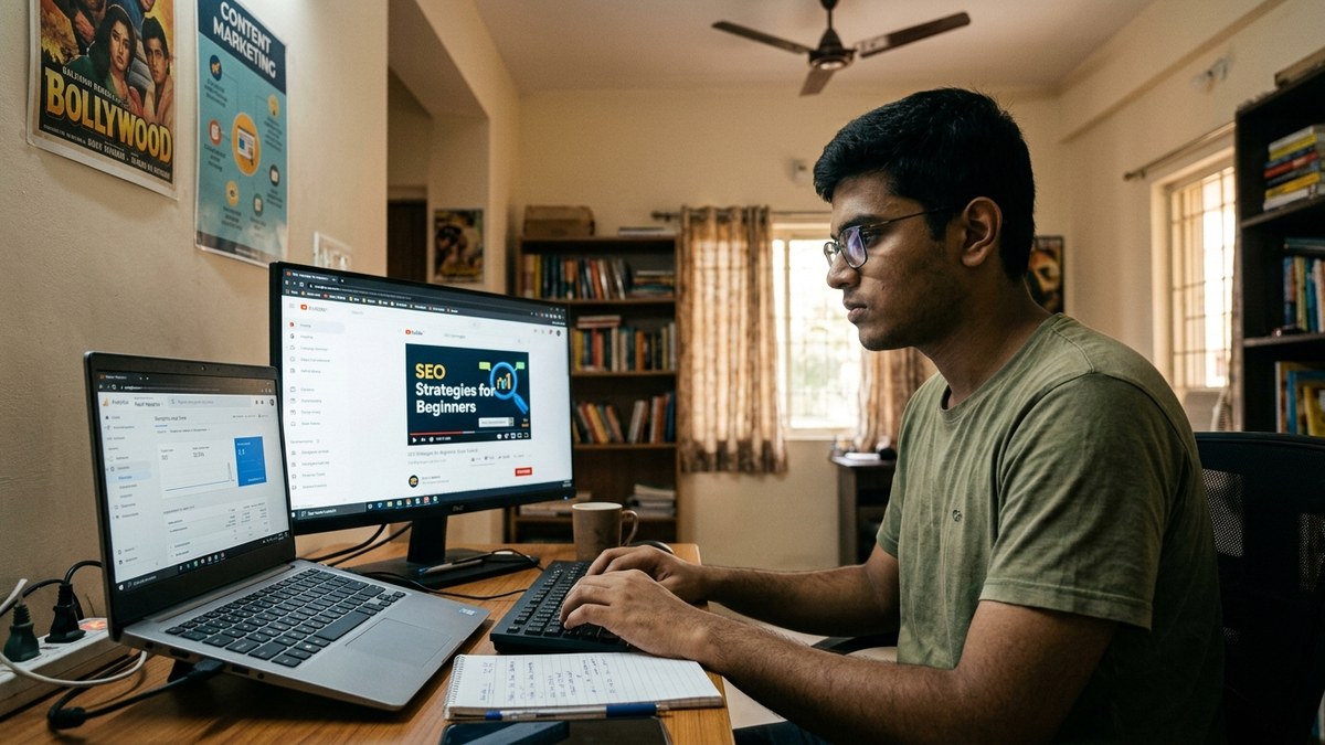 Indian student learning digital marketing at home