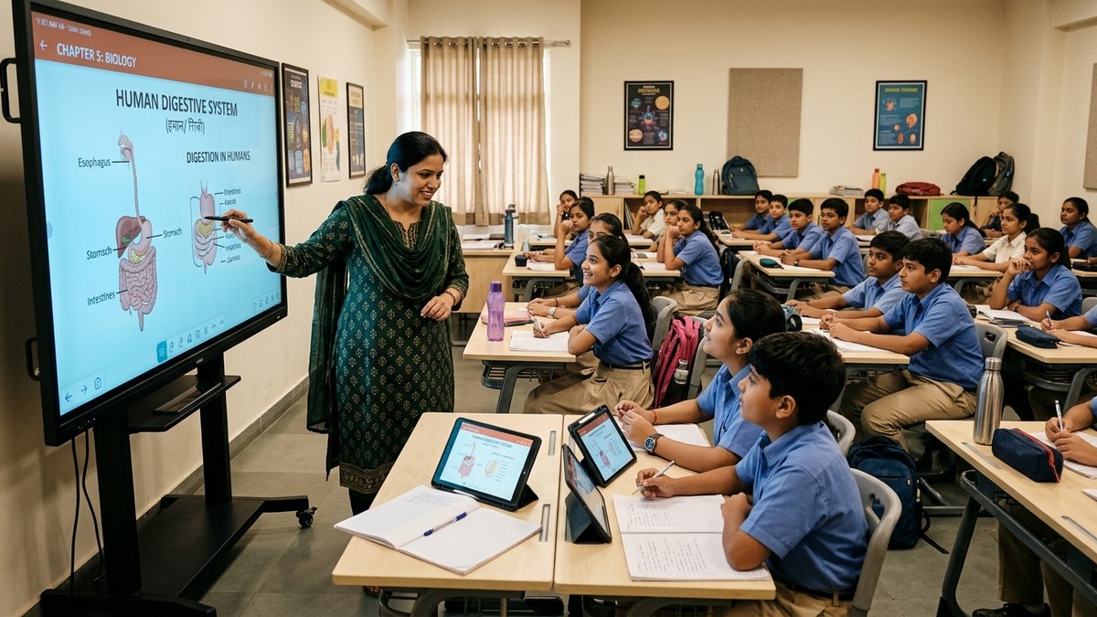 women teaching students in digital classroom India