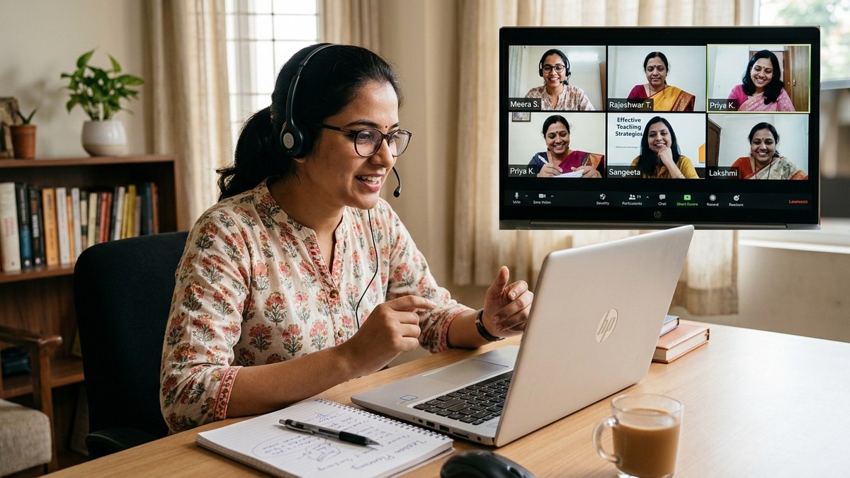 Indian women in online training session for teaching skills