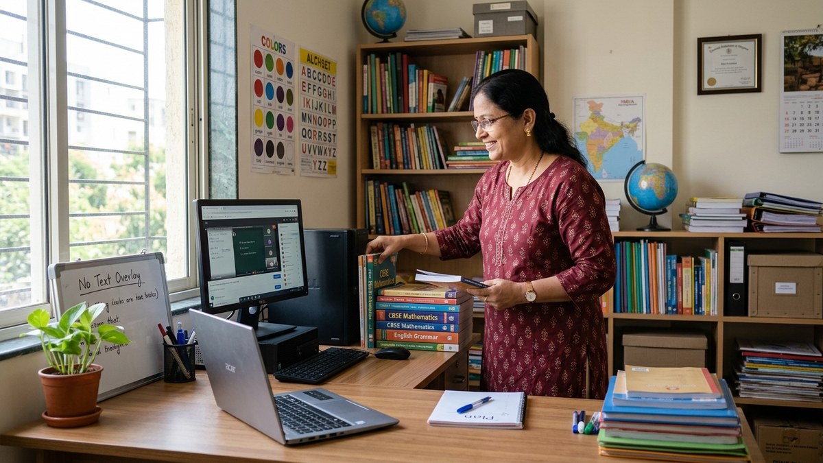 homemaker tuition teacher setting up workspace