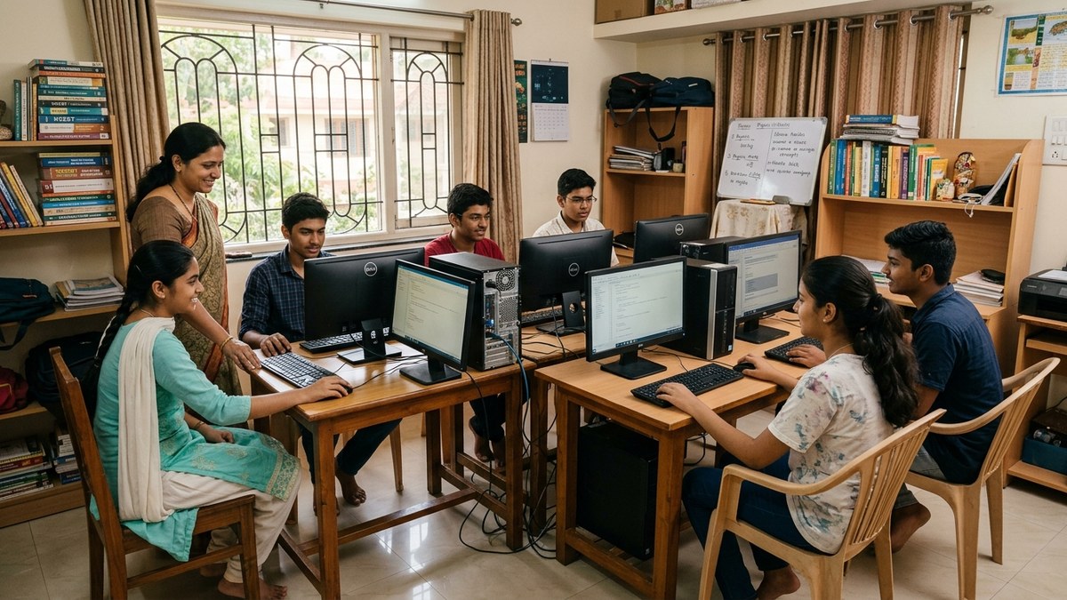 home tuition class Indian students computers group learning
