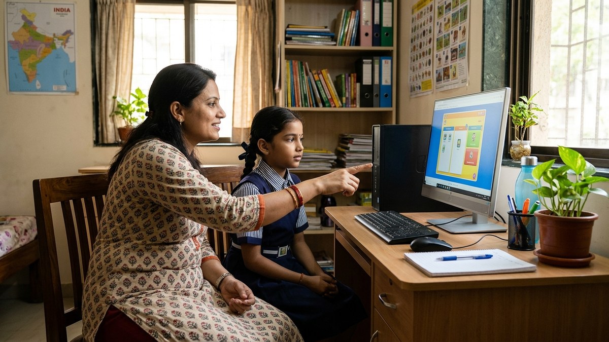Community learning centre with students learning digital literacy skills