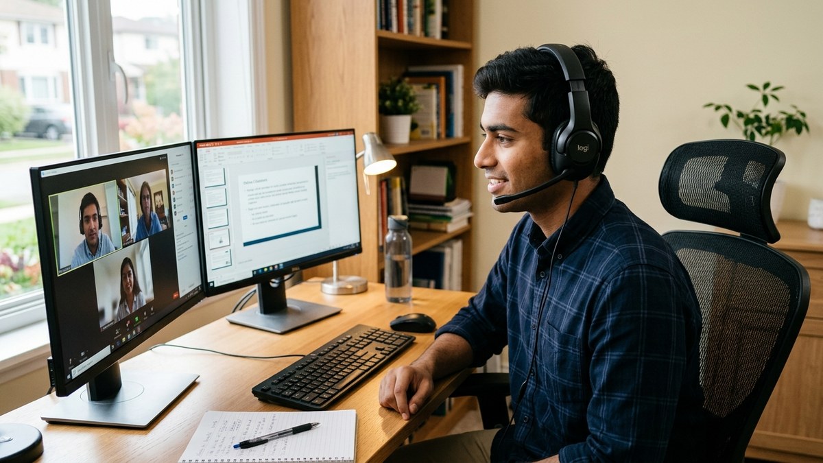 online learning platforms Indian student computer setup