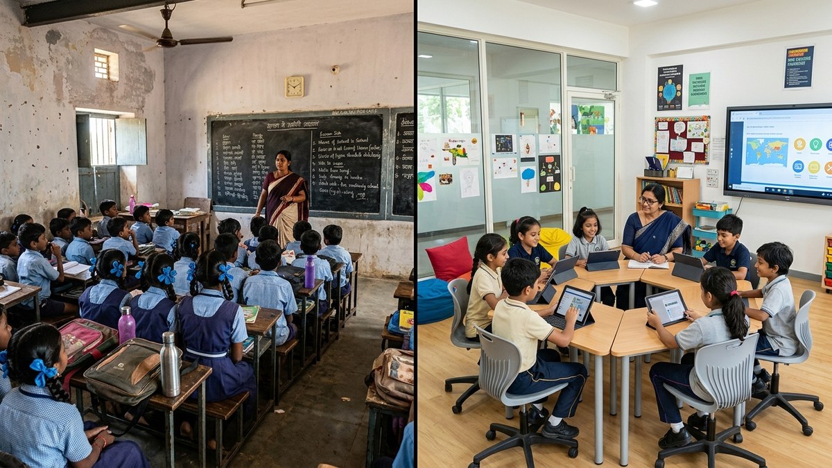 Comparison of Indian traditional classroom and modern microschool setup