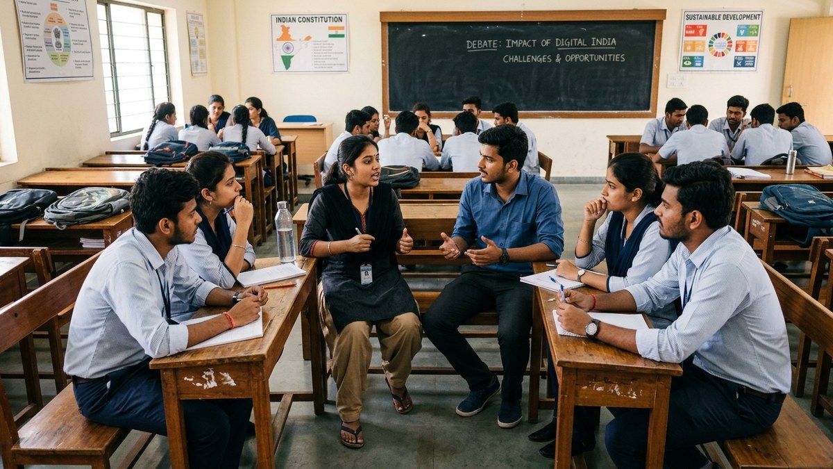 Indian students in group discussion building communication skills for students