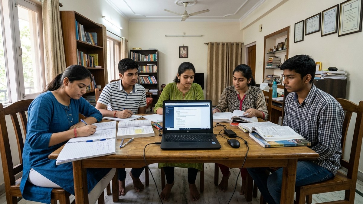 Small group of Indian students in home tuition class