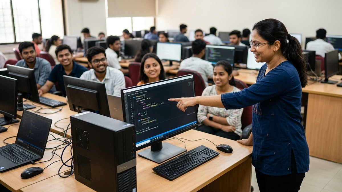 Community learning centre with students at computers