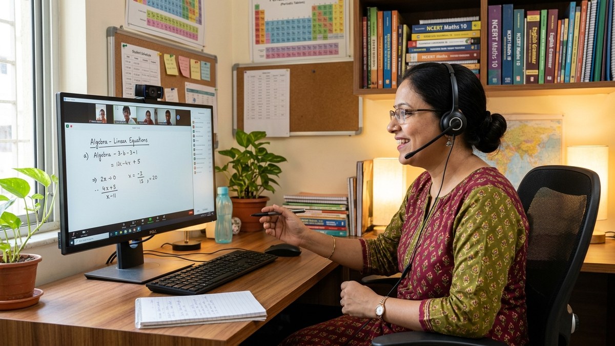 home tuition business India teacher conducting online class with webcam