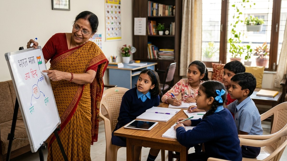 microschool India home-based learning pod with educator and students