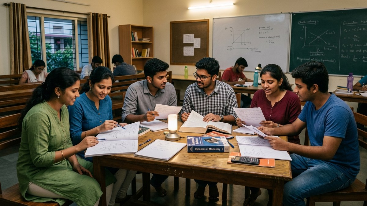 Indian students studying together in a group, reviewing notes for board exams