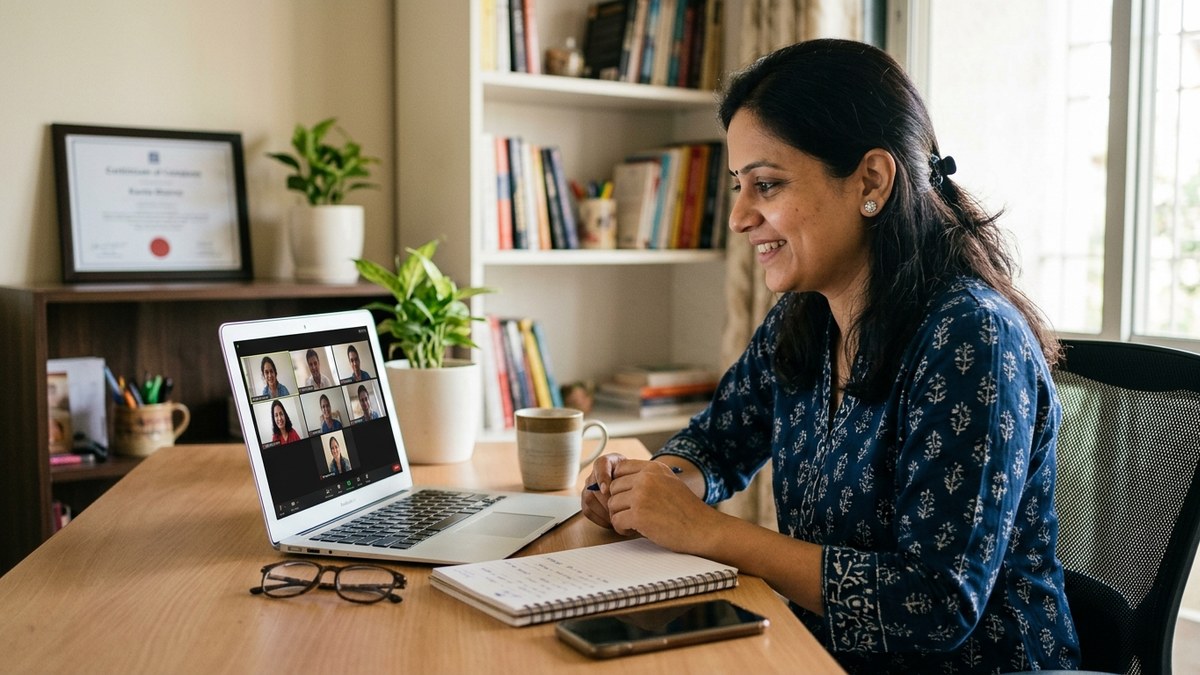 digital coaching business - Indian woman entrepreneur on video call