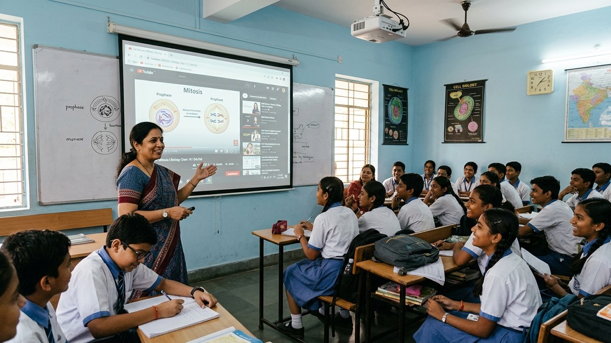educational YouTube channels - Indian teacher using YouTube content in classroom