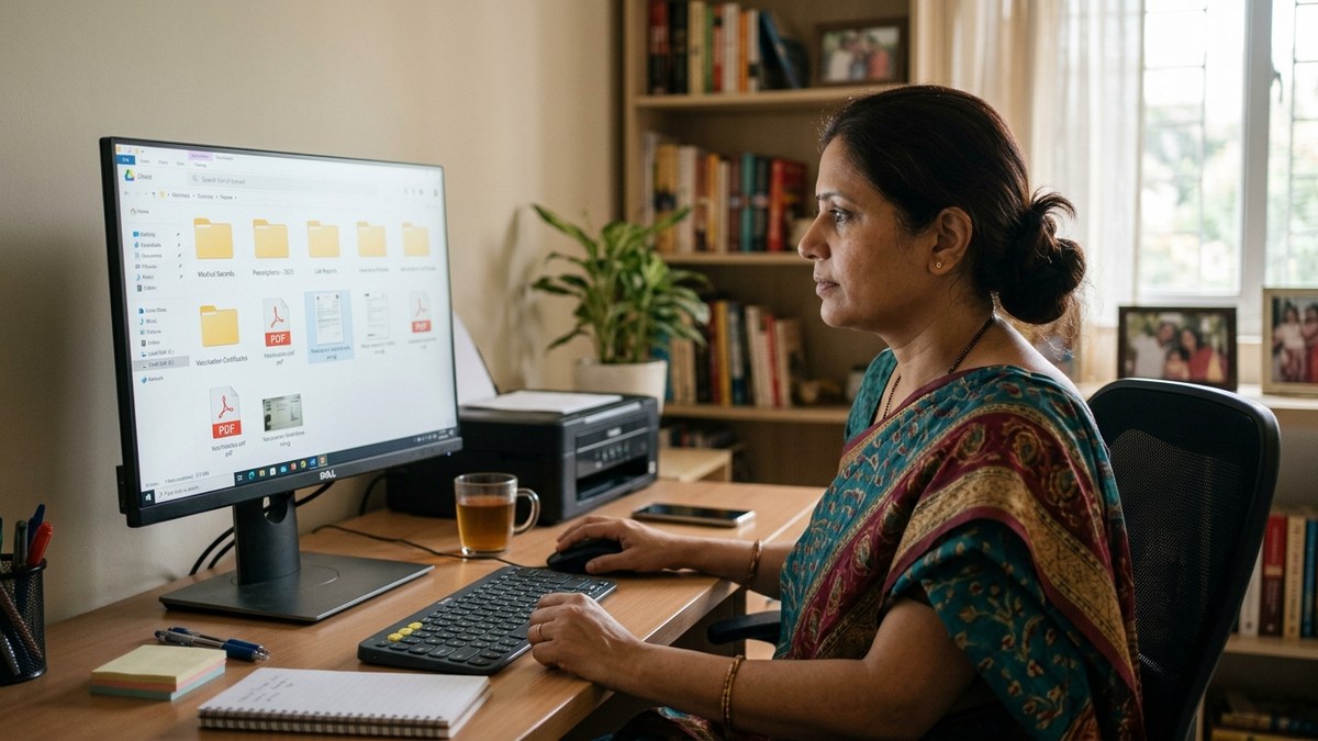 digital health records Indian homemaker organizing documents