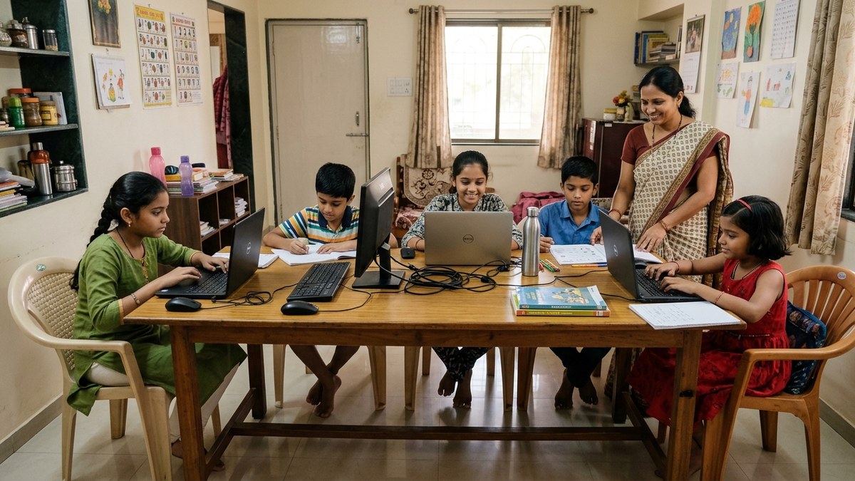 home-based learning pod setup with APNA PC