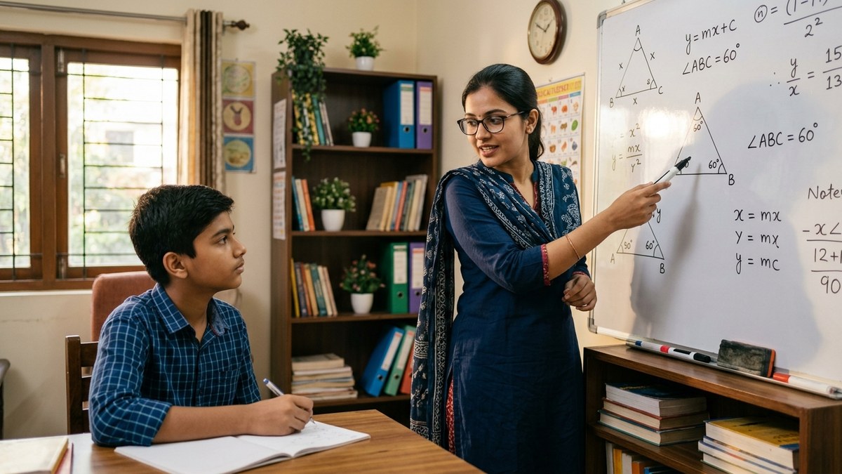 home tuition business India Indian female educator teaching mathematics to student